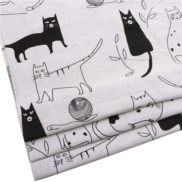 cat series cotton and linen fabric printing