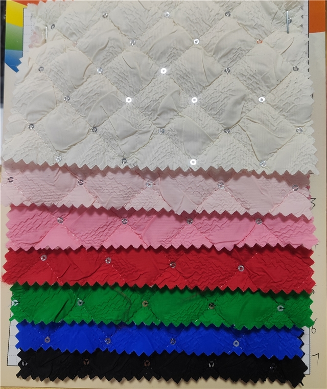 quilted embroidery sequins diamond pattern cotton fabric
