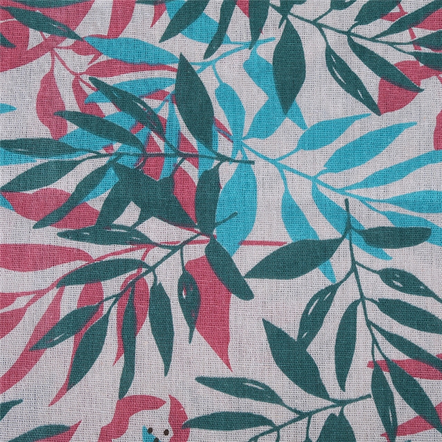 small fresh leaf printed cotton and linen fabric