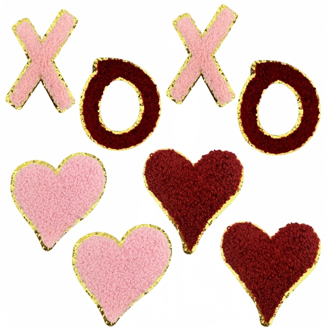 back with glue golden edge heart letters towel embroidery patch (back with glue)