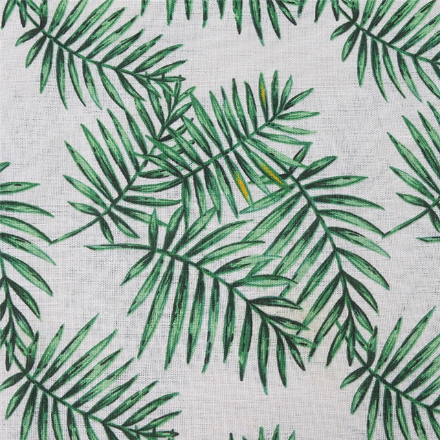 small fresh leaf printed cotton and linen fabric