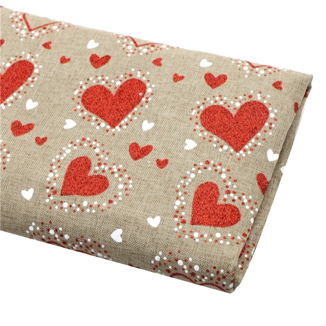 heart glitter ink printed imitation linen fabric