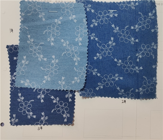 offset printed flower denim fabric