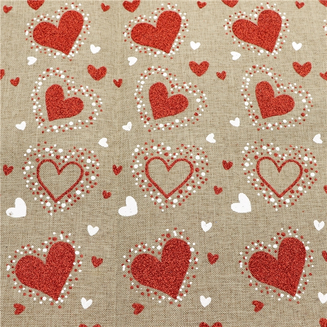 heart glitter ink printed imitation linen fabric