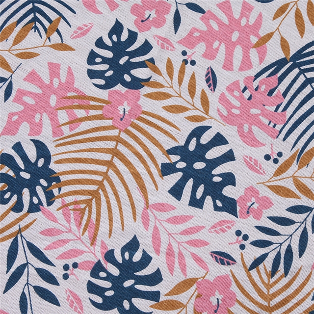 small fresh leaf printed cotton and linen fabric