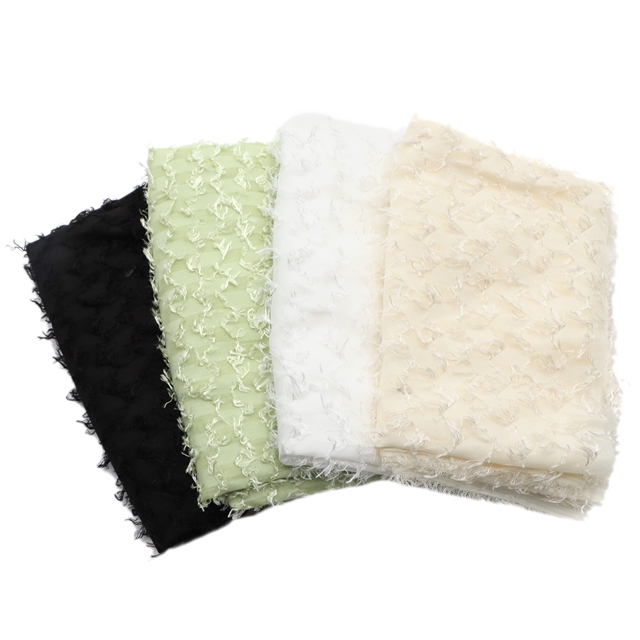 plain tassel cut chiffon fabric