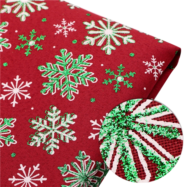 christmas snowflake glitter ink printed linen fabric