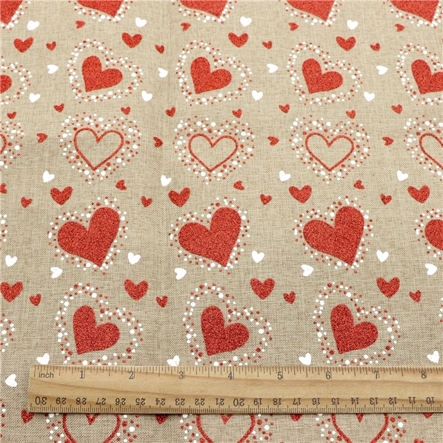 heart glitter ink printed imitation linen fabric