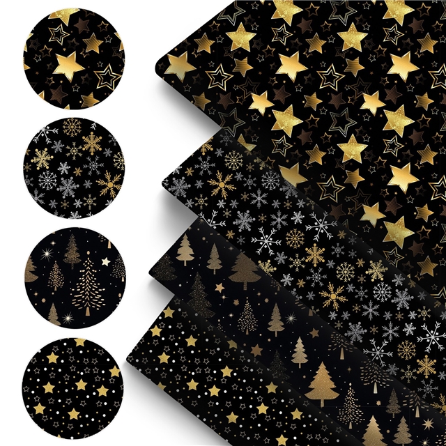 polyester cotton christmas tree snowflakes stars series polyester cotton fabric set (4 pcs/set)