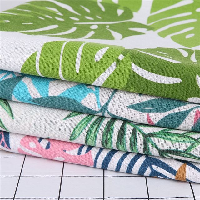 small fresh leaf printed cotton and linen fabric