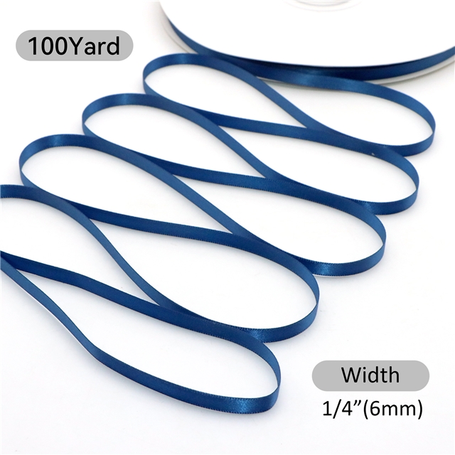 1/4" 6MM double side printed satin 1/4” YAMA double face satin 8800-006(100yard/roll) 365  Lt.Navy ,100yard