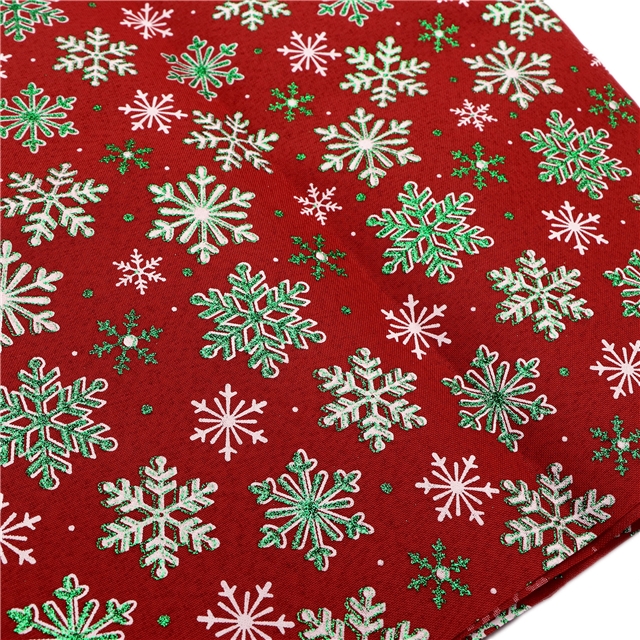 christmas snowflake glitter ink printed linen fabric