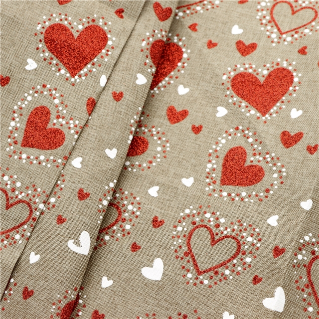 heart glitter ink printed imitation linen fabric