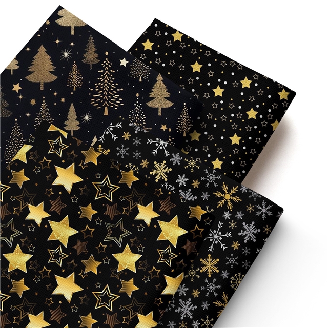 polyester cotton christmas tree snowflakes stars series polyester cotton fabric set (4 pcs/set)