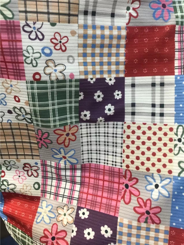 dot grid flower printed corduroy fabric