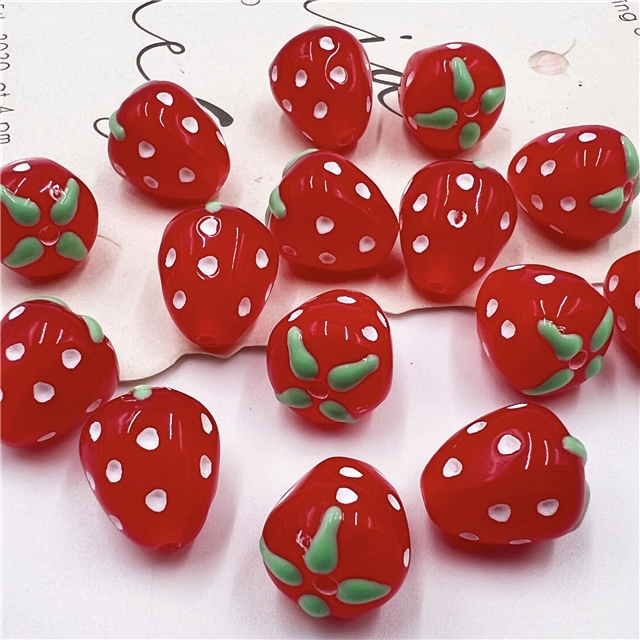 acrylic drip oil hand-painted strawberry acrylic straight hole beads