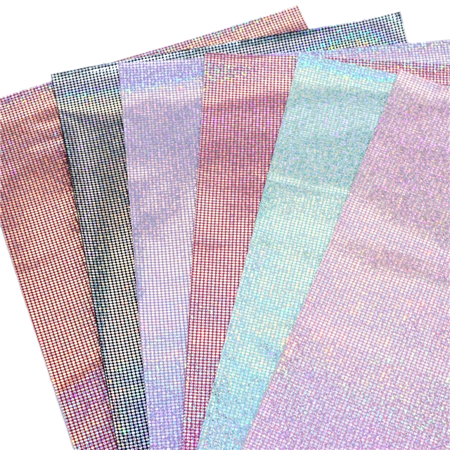 synthetic leather colorful laser hot silver mosaic faux leather 