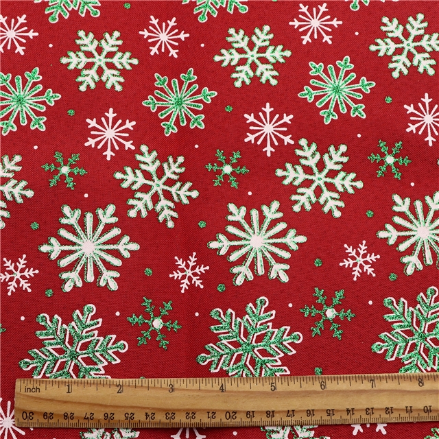 christmas snowflake glitter ink printed linen fabric
