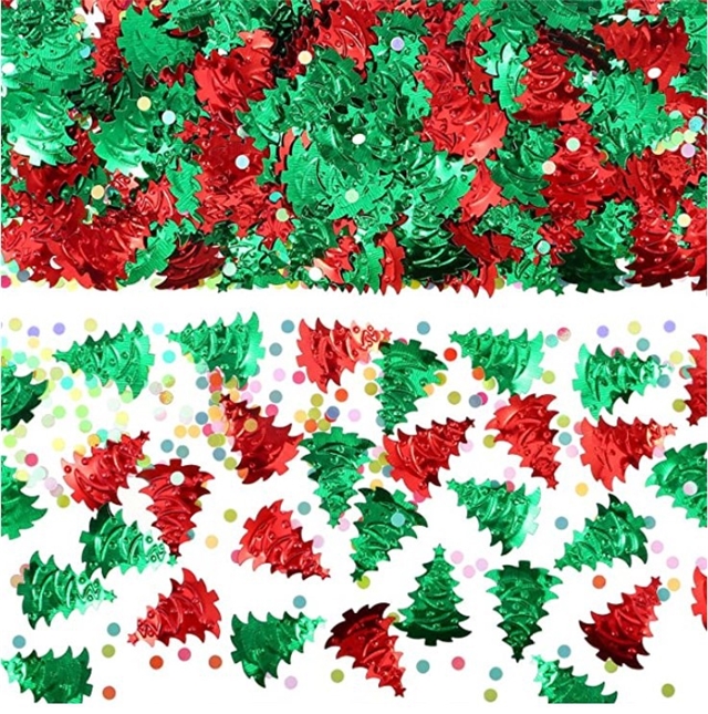 plastic mixed red and green christmas tree circular glitter packaging filling material