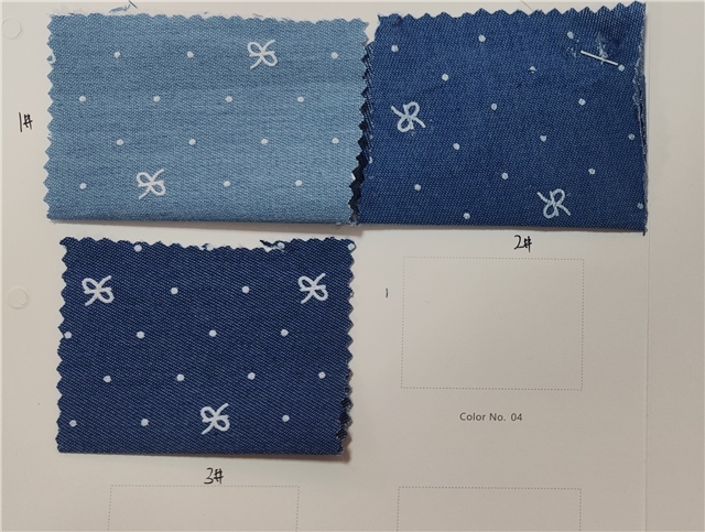 offset printed dot bow denim fabric