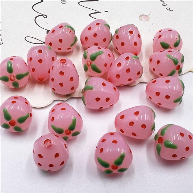 acrylic drip oil hand-painted strawberry acrylic straight hole beads
