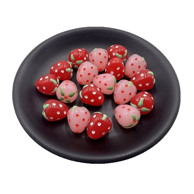 acrylic drip oil hand-painted strawberry acrylic straight hole beads
