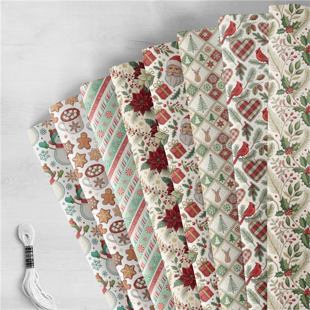 polyester cotton christmas series polyester cotton fabric set (8 pcs/set)