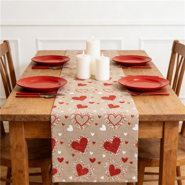 heart glitter ink printed imitation linen fabric