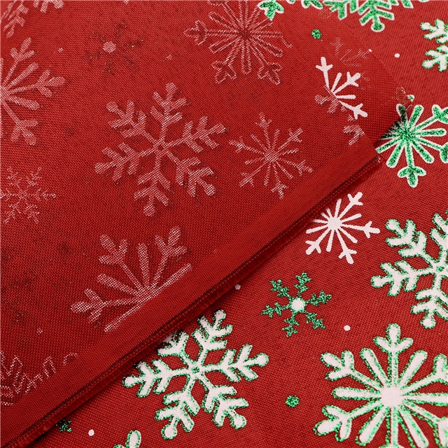 christmas snowflake glitter ink printed linen fabric