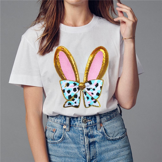 back with glue easter sequin rabbit embroidery patch (back with glue)