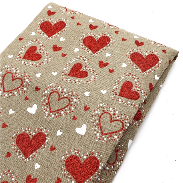 heart glitter ink printed imitation linen fabric