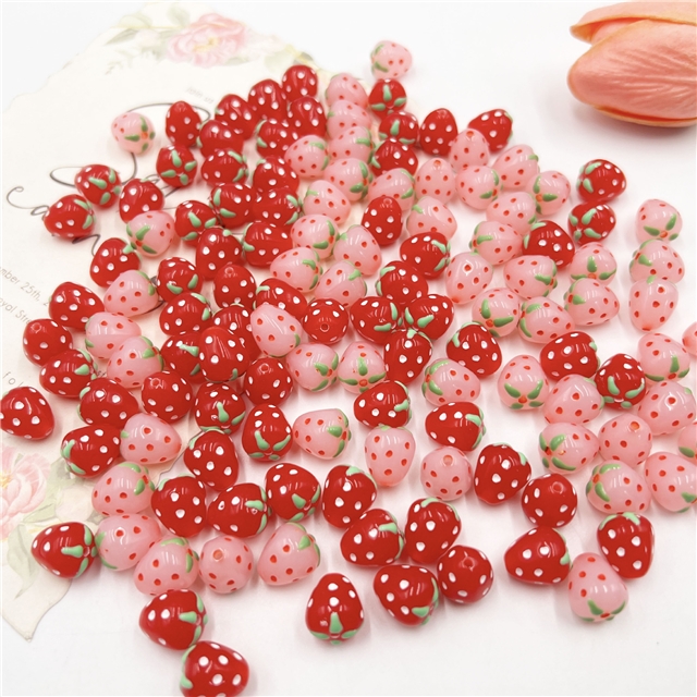 acrylic drip oil hand-painted strawberry acrylic straight hole beads