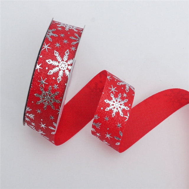 polyester christmas green red snowflake hot silver ribbon