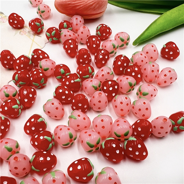 acrylic drip oil hand-painted strawberry acrylic straight hole beads