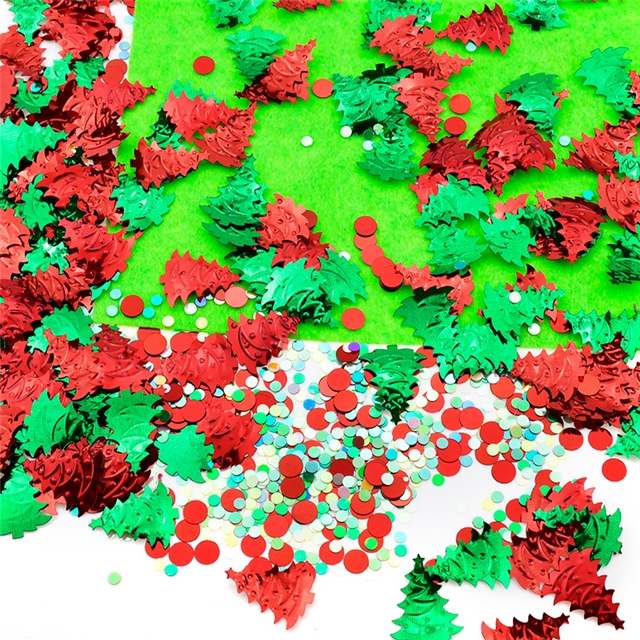 plastic mixed red and green christmas tree circular glitter packaging filling material