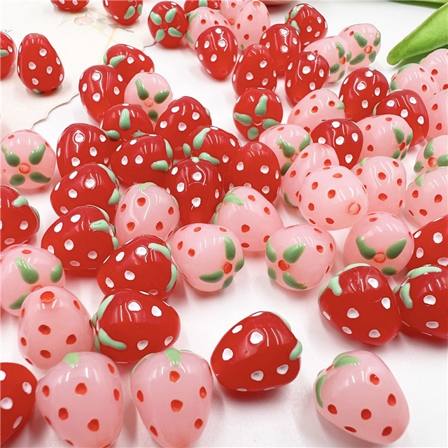 acrylic drip oil hand-painted strawberry acrylic straight hole beads