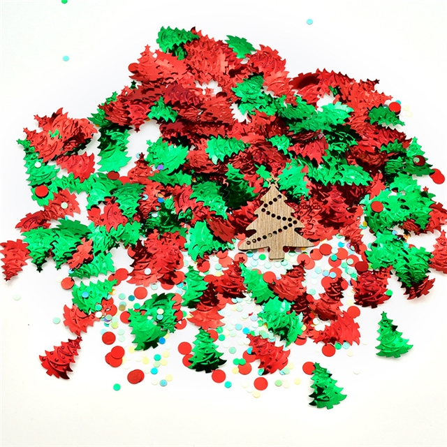 plastic mixed red and green christmas tree circular glitter packaging filling material