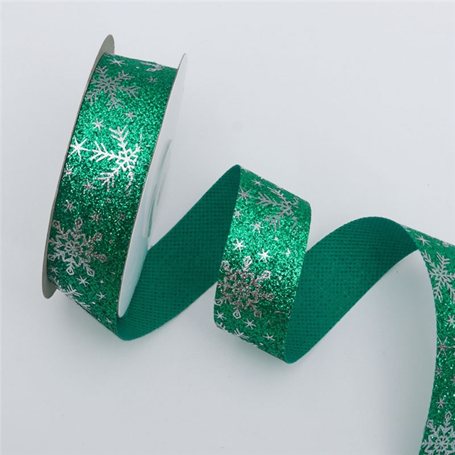 polyester christmas green red snowflake hot silver ribbon