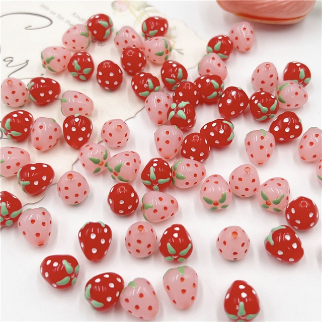 acrylic drip oil hand-painted strawberry acrylic straight hole beads