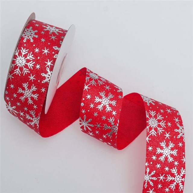 polyester christmas green red snowflake hot silver ribbon