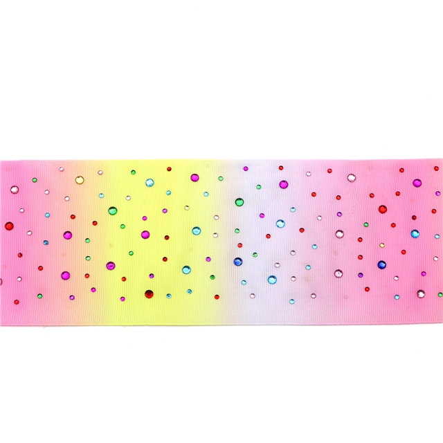 3" heat transfer printed grosgrain rhinestone ribbon