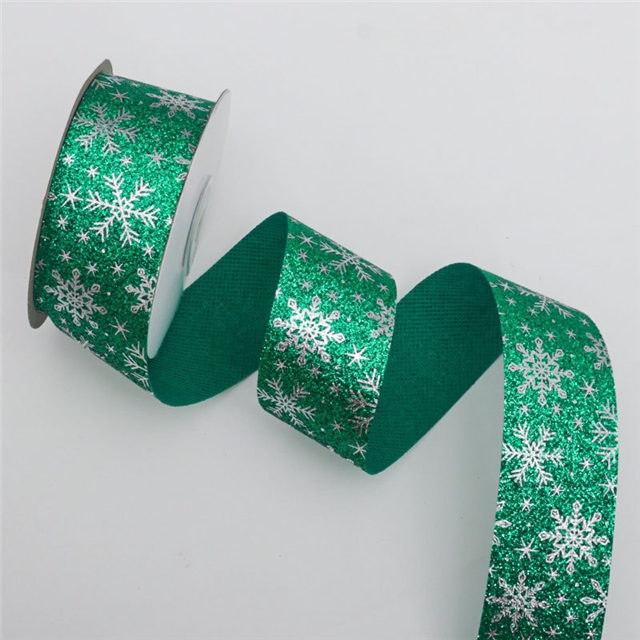 polyester christmas green red snowflake hot silver ribbon