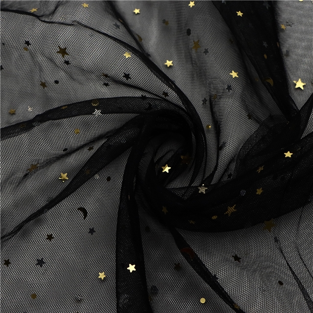 20"*60" gold piece gauze star fabric black,50*150cm(19.7*59.1