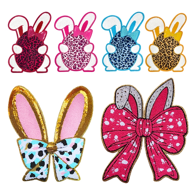back with glue easter sequin rabbit embroidery patch (back with glue)