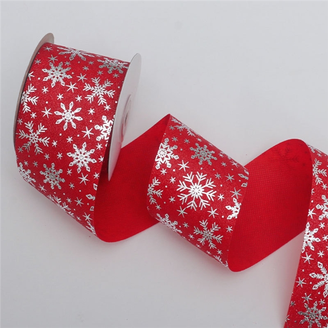 polyester christmas green red snowflake hot silver ribbon