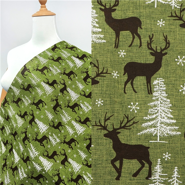green fine hemp print coffee deer imitation hemp print