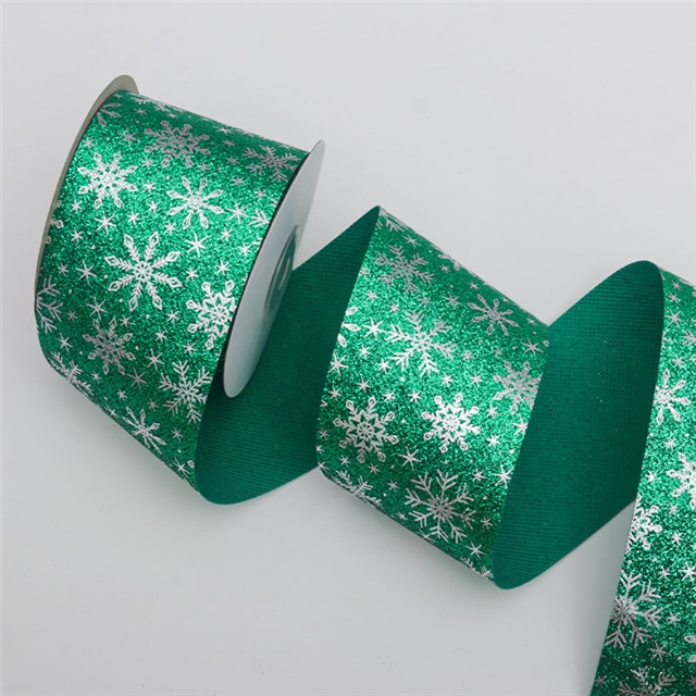 polyester christmas green red snowflake hot silver ribbon