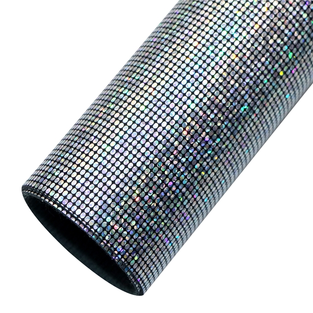 synthetic leather colorful laser hot silver mosaic faux leather 