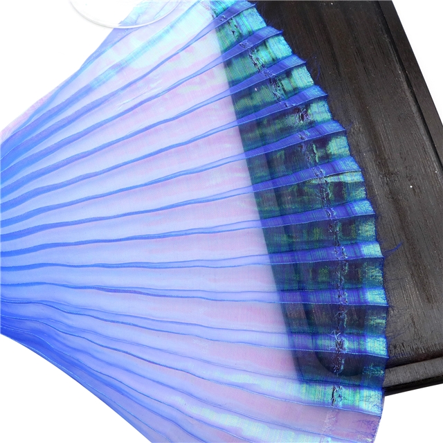 100% polyester mermaid colorful organza pleated fabric (straightening amount） blue,50*148cm(19.7*58.3