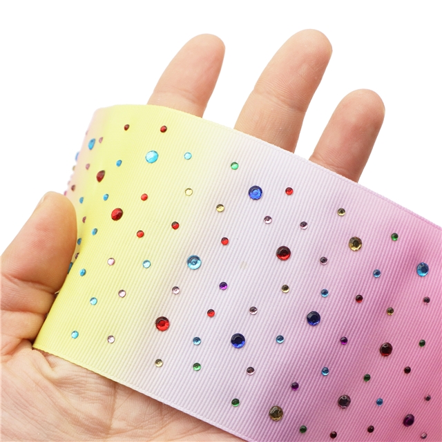 3" heat transfer printed grosgrain rhinestone ribbon